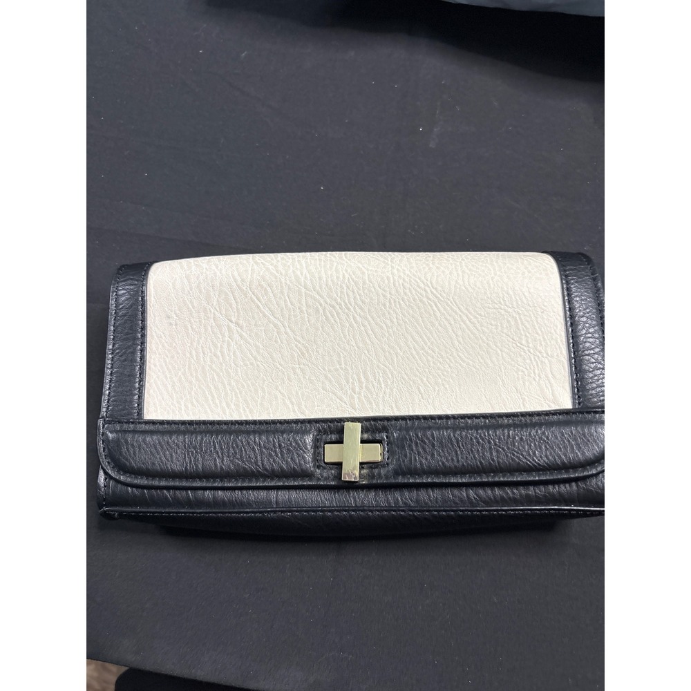 INC International Concepts Black Cream Colorblock Clutch Gold Cross Turn Lock